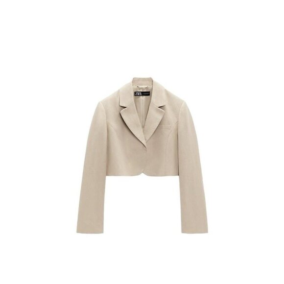 ZARA LINEN BLEND CROPPED BLAZER SAND SIZE XS | 8073/220 - Picture 2 of 4